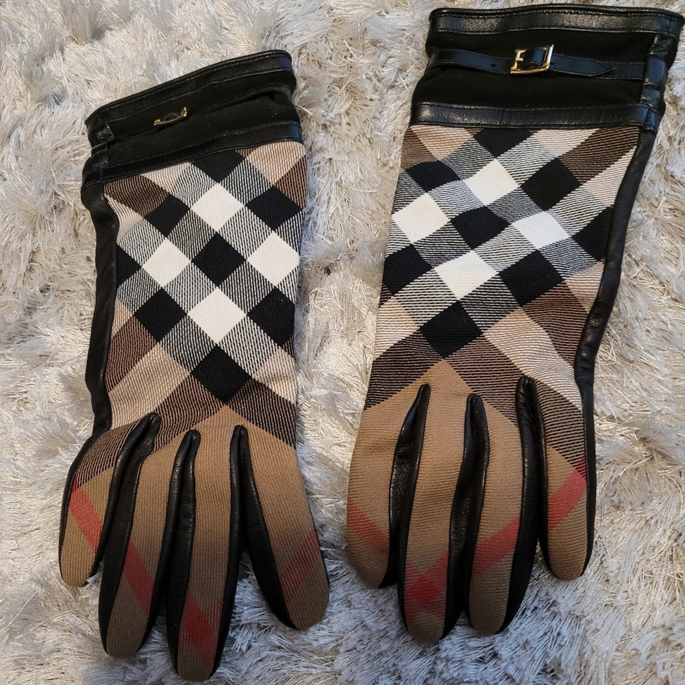 Authentic Burberry House check leather gloves.  Firm on my price.